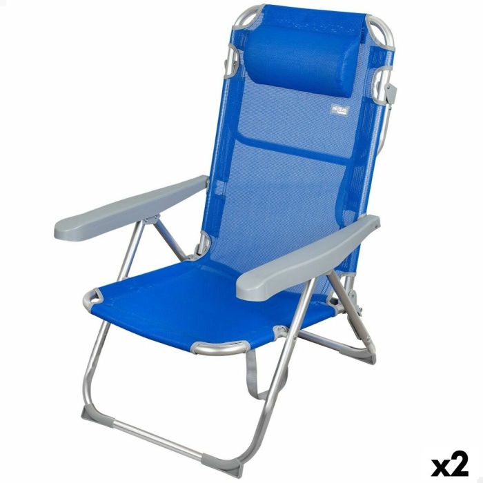 Silla de Playa Aktive Plegable Azul 48 x 90 x 60 cm (2 Unidades)