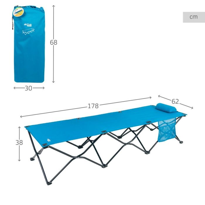 Cama plegable Aktive Azul Camping 178 x 62 x 38 cm 178 x 38 x 62 cm (2 Unidades) 3