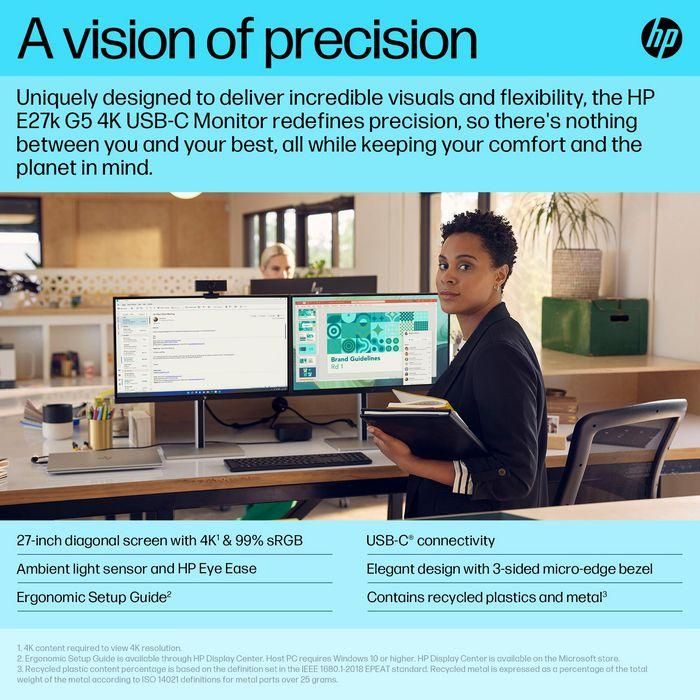 HP E27k G5 Monitor 4K Ultra HD con USB-C, Pantalla de Alta Precisión para Visuales Increíbles y Máxima Productividad Profesional 6
