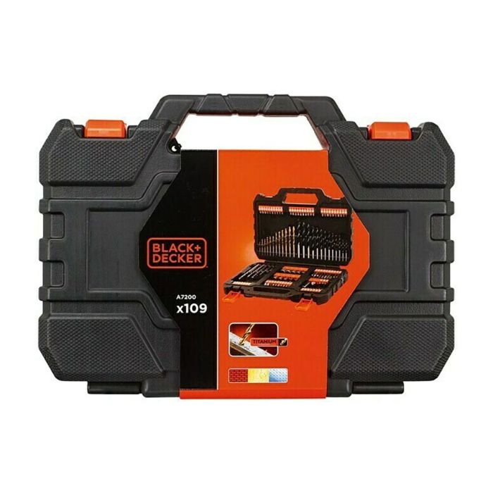 Juego de 109 piezas para atornillar y taladrar con brocas "titanio" a7200-xj black+decker 1