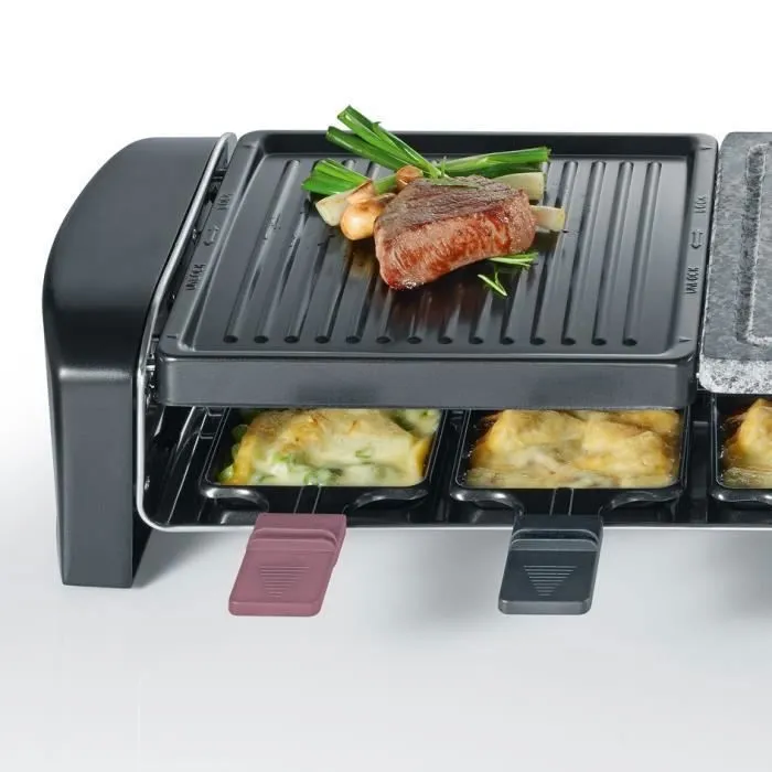 Severin RG9645 Raclette grill para 8 personas, piedra de cocción natural, 1400W, termostato ajustable, Negro 1