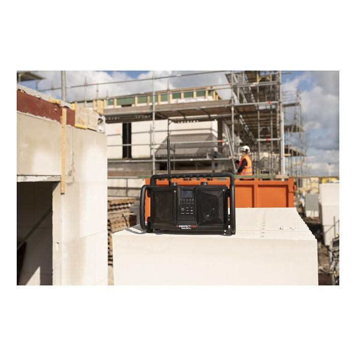 PerfectPro ROCKBULL Radio Portátil 50W, DAB+/FM, Bluetooth, Resistente IP65 a Polvo/Agua/Golpes, Batería 12000mAh 16h, Negro