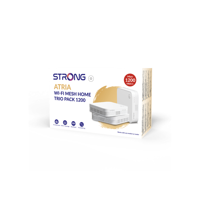STRONG WI-MESH HOME TRIO PACK 1200 Doble Banda (2,4 GHz / 5 GHz) Wi-Fi 5 (802.11ac) Blanco Pack de 3 1 STRONG WI-MESH HOME TRIO PACK 1200 Doble Banda (2,4 GHz / 5 GHz) Wi-Fi 5 (802.11ac) Blanco Pack de 3 1