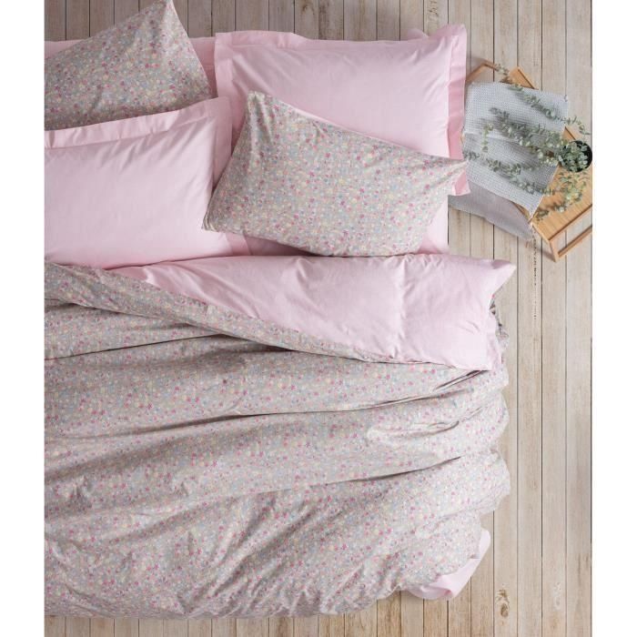 Juego de cama - 1 funda nórdica 220x240 cm + 2 fundas de almohada 60x60 cm - 100% algodón - Rosa 2 Juego de cama - 1 funda nórdica 220x240 cm + 2 fundas de almohada 60x60 cm - 100% algodón - Rosa 2