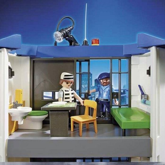 Playmobil 6919 Estación de Policía con Prisión, Escapada de Prisionero, Pared Rompible, 3 Figuras y Caja Huellas Digitales 1
