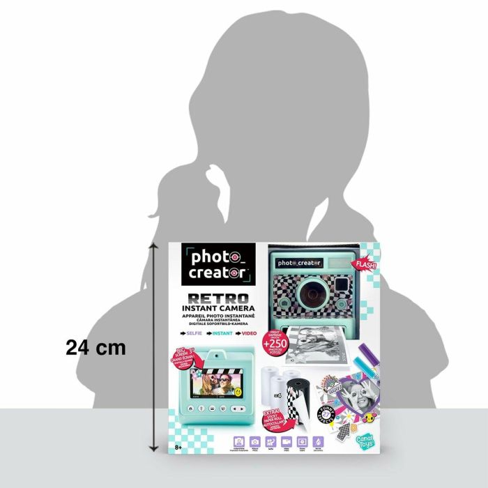 Canal Toys CTCLK019 Cámara retro de impresión instantánea infantil con 4 rollos de papel, rotuladores y pegatinas. 9