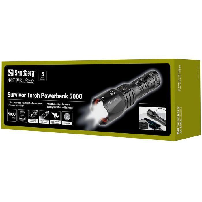 Sandberg Survivor Torch Powerbank 5000 mAh - Linterna LED, Cargador Móvil, Resistente, Martillo de Emergencia 11