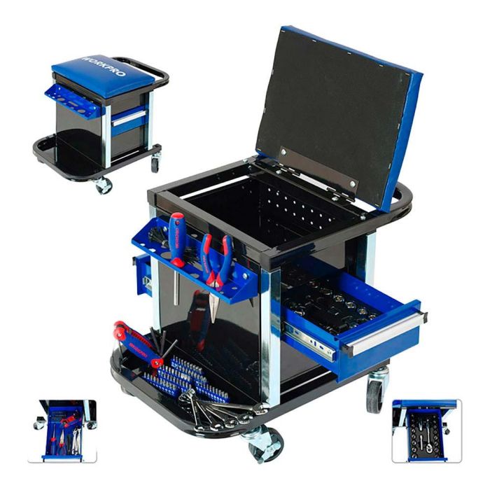 Asiento rodante + herramientas, 136 piezas, (métrico-sae) 2