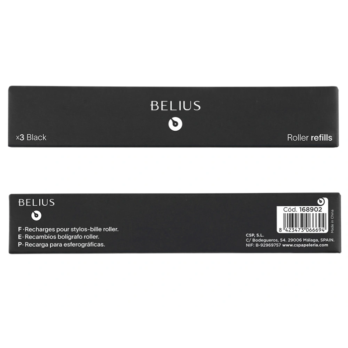 Belius Recambio Roller Negro Punta Media 0.7 mm Caja 3 Unidades Tinta Alemana 5