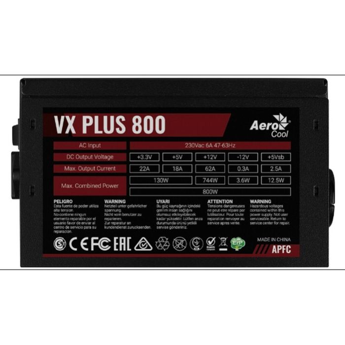 Fuente de Alimentación Aerocool VX PLUS 800 800 W 130 W ATX 1 Fuente de Alimentación Aerocool VX PLUS 800 800 W 130 W ATX 1