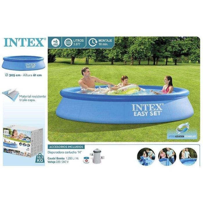 Piscina hinchable redonda easy set con depuradora filtro (capacidad 3077 litros) 305x61 cm 24