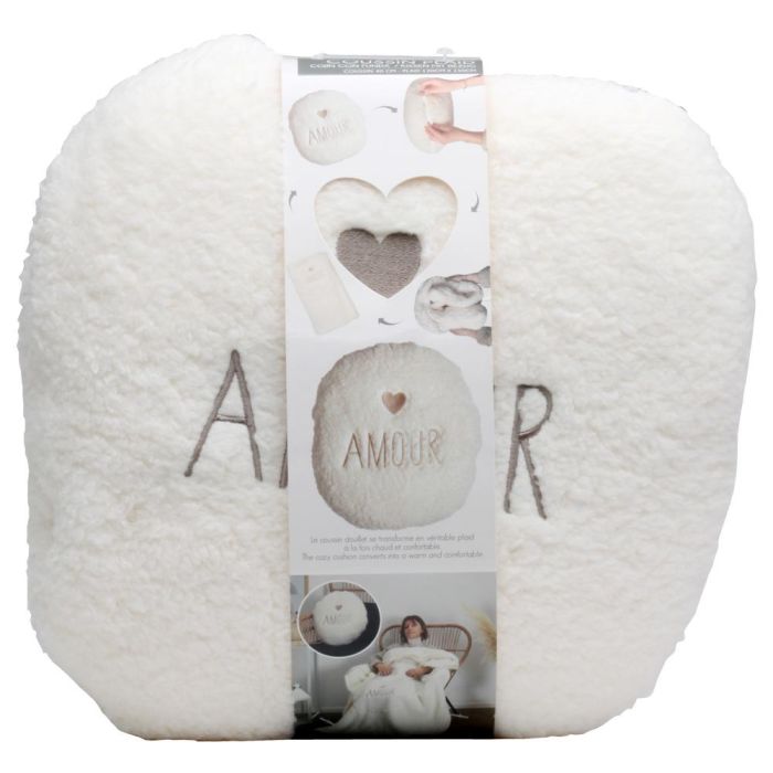 Home Deco Factory Cojín-Manta Sherpa "Amour" Colección Pour Elle