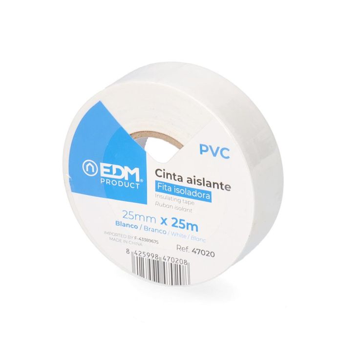 Edm Cinta aislante calidad "supra" blanca 25 mm x 25 m PVC resistente intemperie 2