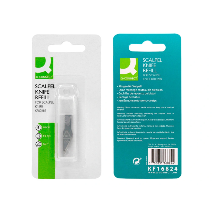 Q-connect Repuesto Bisturí Compatible KF00289 Blister 5 Unidades Cuchillas Acero 6mm 7