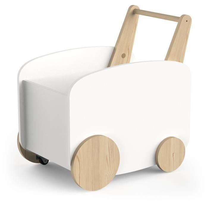 Carro de almacenamiento con ruedas - FIRMIANA - Estilo escandinavo - Blanco mate / Roble Kronberg - 49,8 x 35 x 52,5 cm - DEMEYERE