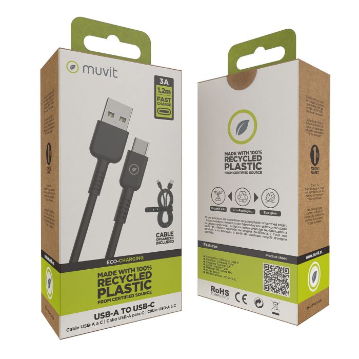 muvit for change cable USB a Tipo C 3A/27W 1.2m negro 3 muvit for change cable USB a Tipo C 3A/27W 1.2m negro 3