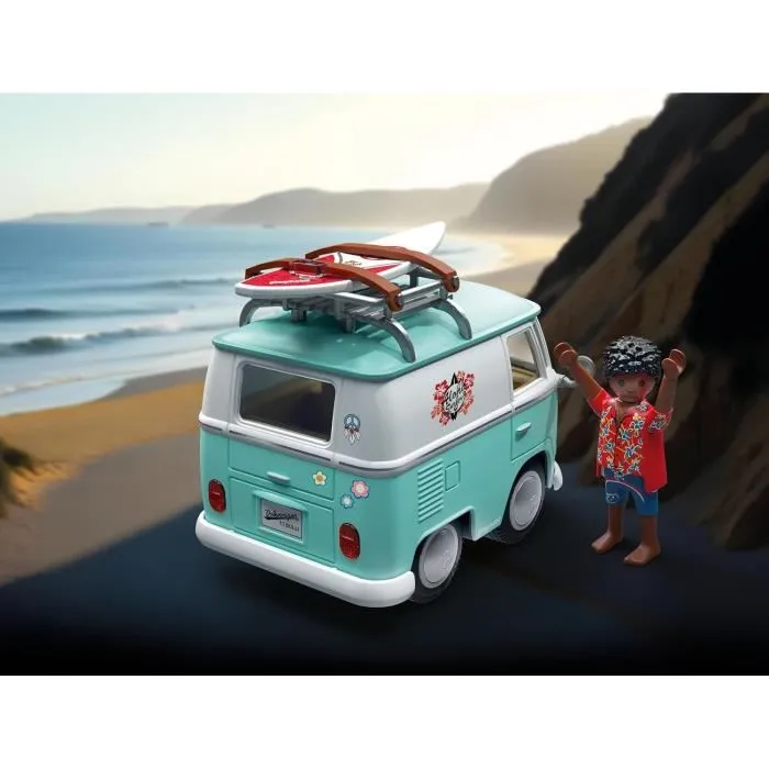 Playmobil Volkswagen T1 Camper Furgoneta Retro con Tabla de Surf Juguete para +5 Años