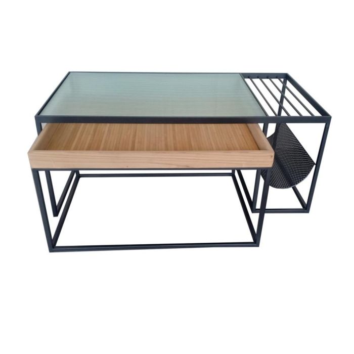 Mesa Centro Loft DKD Home Decor Natural Negro 60 x 45 x 110 cm Set de 2