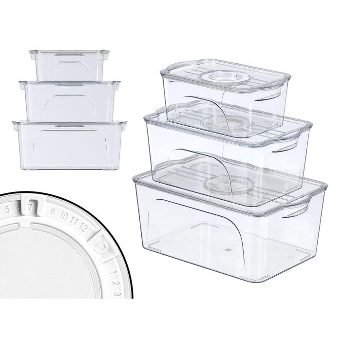 Kinvara Set 3 Organizadores Nevera Aro Blanco 31x21x14cm Plástico Transparente (Set de 6)
