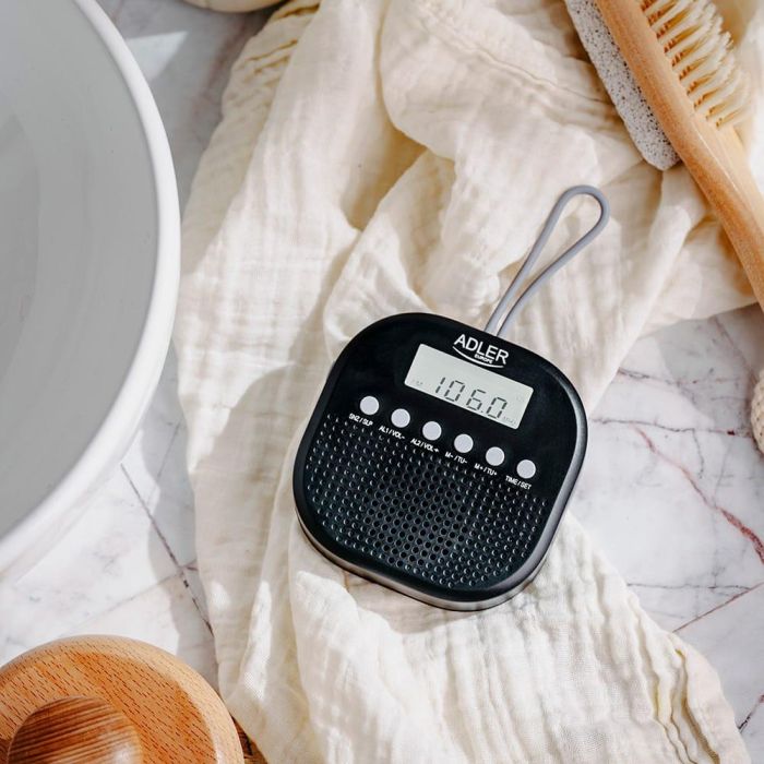 Adler Radio Portátil FM AD 1912 Resistente al Agua IPX4 con Reloj y Alarma, 9 x 9 x 2,5 cm 7