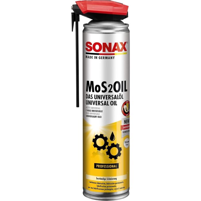 Sonax Mos2Oil Con Easyspray 400 mL SX03394000 - Agente Deslizante y Lubricante, Penetra y Elimina Agua, Lubrica Piezas Móviles, Afloja Tornillos Oxidados