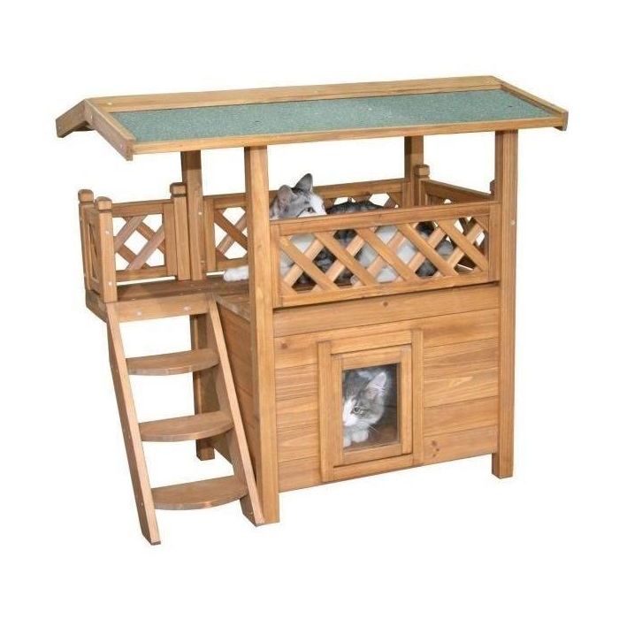 Casa para gatos - KERBL - Lodge - Madera - Marrón / Verde - 77 x 50 x 73 cm Casa para gatos - KERBL - Lodge - Madera - Marrón / Verde - 77 x 50 x 73 cm