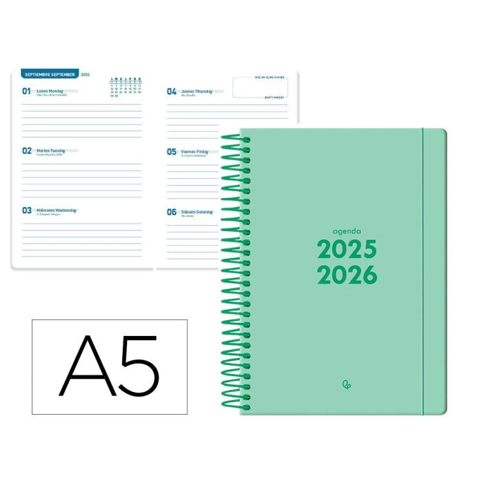 Agenda Escolar Liderpapel 25-2 6 Espiral Basic Verde Menta Semana Vista A5 Bilingüe Papel Fsc 70 gr Agenda Escolar Liderpapel 25-2 6 Espiral Basic Verde Menta Semana Vista A5 Bilingüe Papel Fsc 70 gr