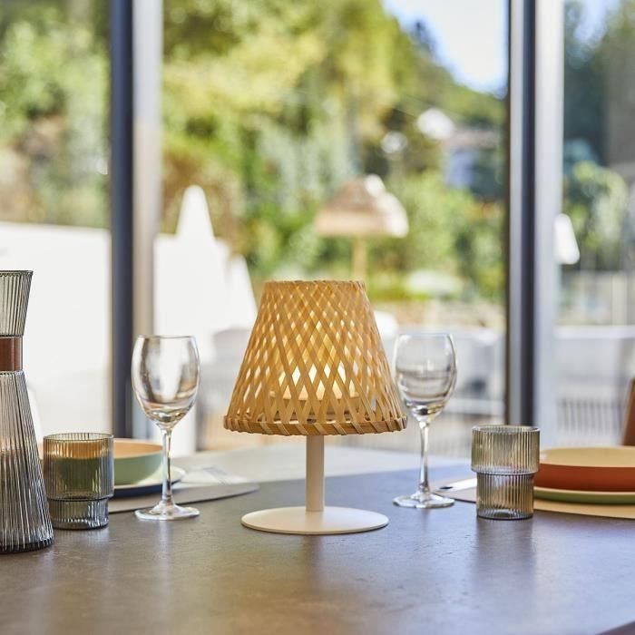 Lámpara de mesa inalámbrica - LUMISKY - IBIZA - H26 cm - Bambú natural - LED blanco cálido y blanco 1 Lámpara de mesa inalámbrica - LUMISKY - IBIZA - H26 cm - Bambú natural - LED blanco cálido y blanco 1