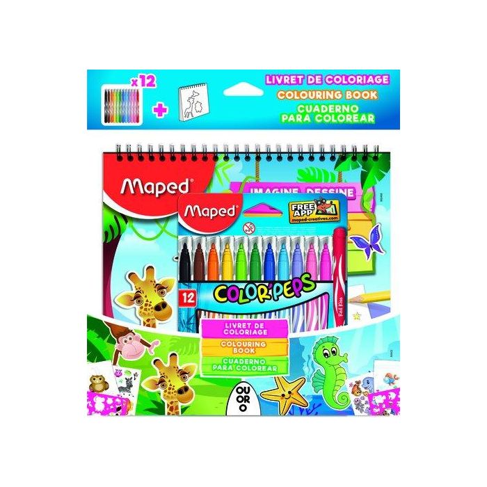 Rotulador Fibra Maped Color´Peps Jungle Estuche De 12 + Cuaderno Actividades 12 unidades