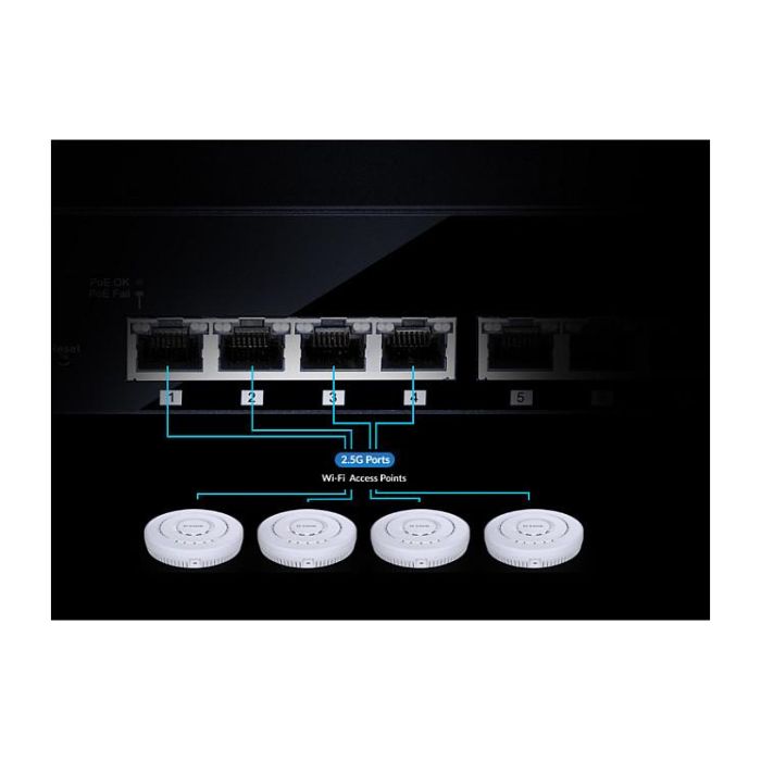 D-Link DMS-108 Switch 8 Puertos 2.5Gbps Ethernet Multigigabit 40Gbps Capacidad de Switching Plug & Play 7