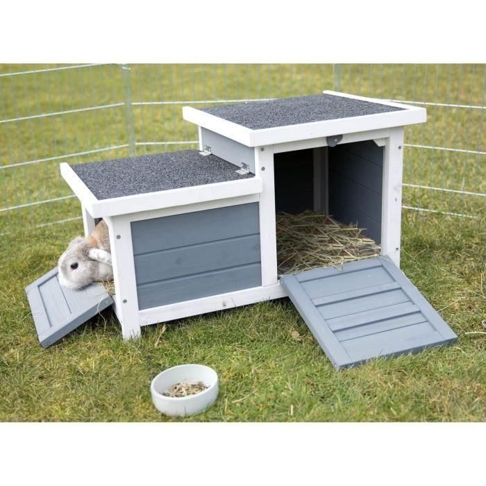 TRIXIE Habitat Natura - 70 x 43 x 45 cm - Con dos entradas - Blanco y gris - Para conejos 2 TRIXIE Habitat Natura - 70 x 43 x 45 cm - Con dos entradas - Blanco y gris - Para conejos 2