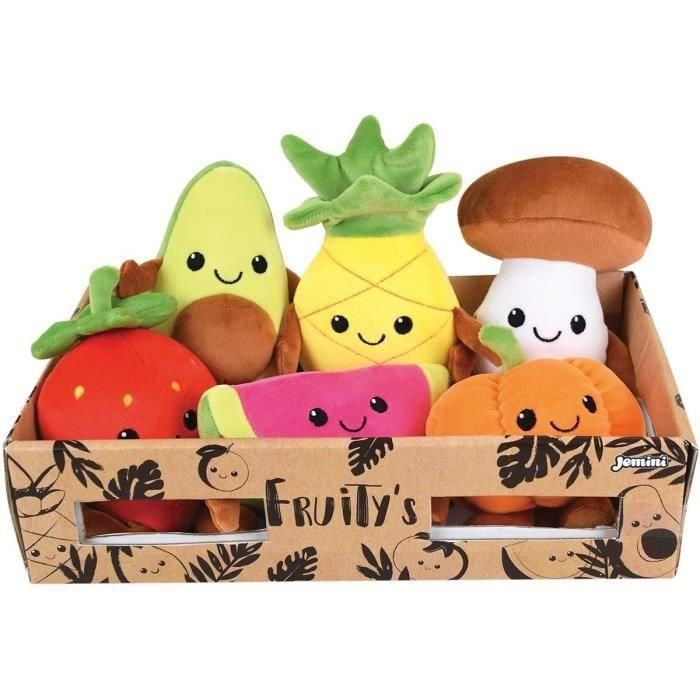 Jemini Caja de Peluches de Frutas y Verduras Fruity, 6 unidades suaves de 17 cm para jugar al mercado: aguacate, naranja, tomate, piña, sandía Jemini Caja de Peluches de Frutas y Verduras Fruity, 6 unidades suaves de 17 cm para jugar al mercado: aguacate, naranja, tomate, piña, sandía