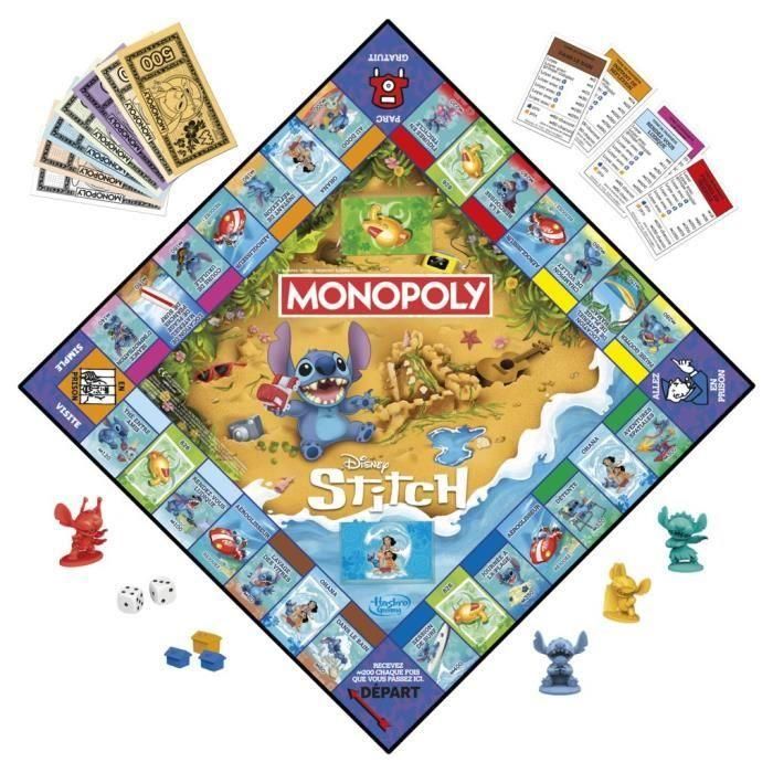 Monopoly Stitch, juego de mesa, de 2 a 4 jugadores, 30 minutos, edición Disney Lilo & Stitch, a partir de 8 años 2