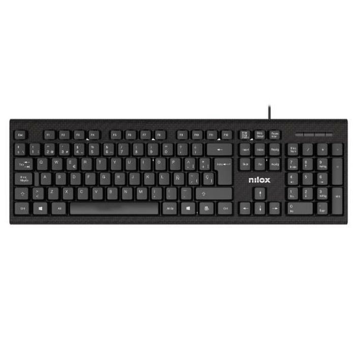 Nilox Teclado USB Negro Español - 105 Teclas, Layout Español, Cable 1.5m, Anti Desgaste Láser