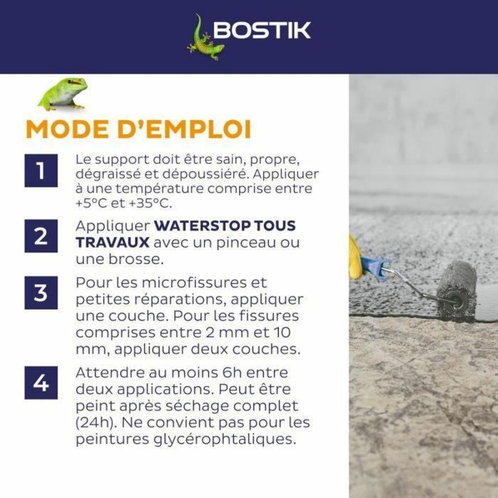 Bostik BOS3549212466909 Membrana Impermeabilizante Waterstop para Reparación de Fugas, Cubo 14 kg, Gris 1