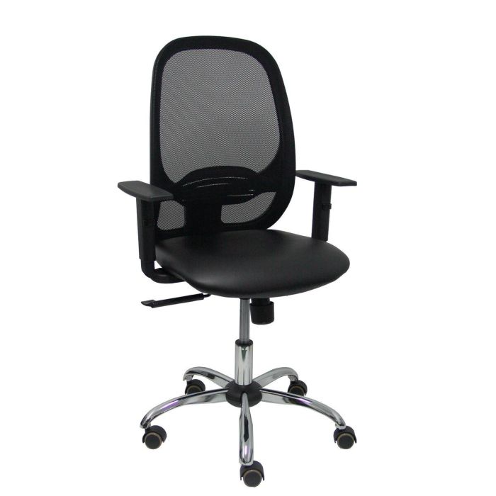PIQUERAS Y CRESPO Silla Cilanco negra malla negra asiento similpiel negro brazo regulable base cromada PIQUERAS Y CRESPO Silla Cilanco negra malla negra asiento similpiel negro brazo regulable base cromada