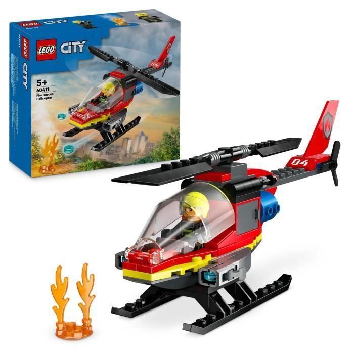 LEGO 60411 City Helicóptero de Rescate de Bomberos, Juguete con Minifiguras de Piloto de Bombero, Regalo para Niños