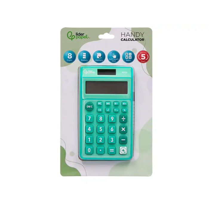 Liderpapel xf13 Calculadora de Bolsillo 8 Dígitos Solar y Pila 115x65x8 mm Color Verde 1