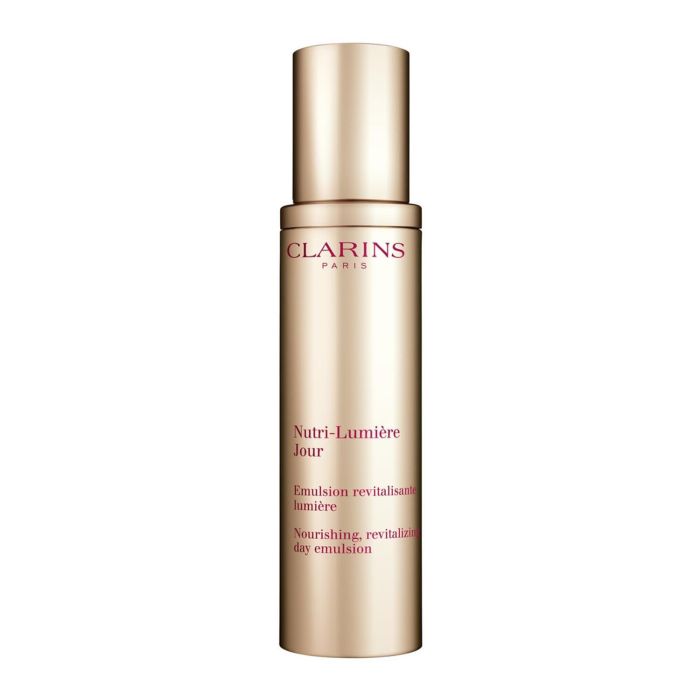 Clarins Nutri Lumiere Emulsión Día Antiedad Nutritiva y Revitalizante para Piel Seca y Sensible, Luminosidad, 50 mL