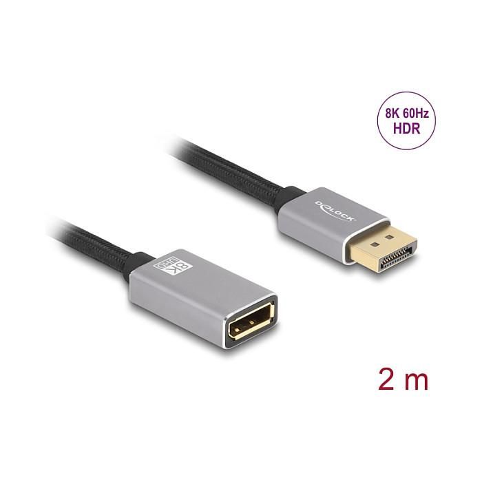 DeLOCK 81080 Cable de Extensión DisplayPort 8K 60Hz 2m, 1.4 HDR HBR3 DSC, Conectores Macho/Hembra Metálicos 1