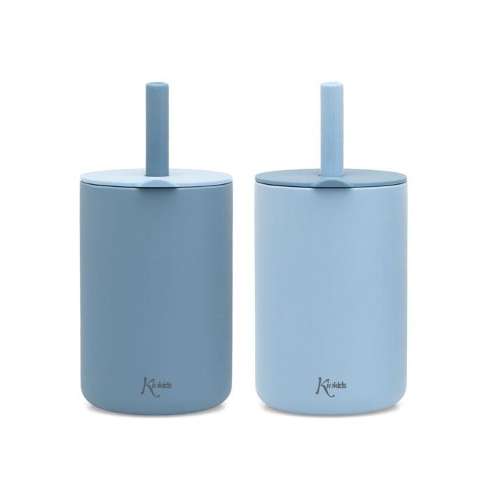 Vasos En Silicona Azul Con Pajita 2 Vasos En Silicona Azul Con Pajita 2