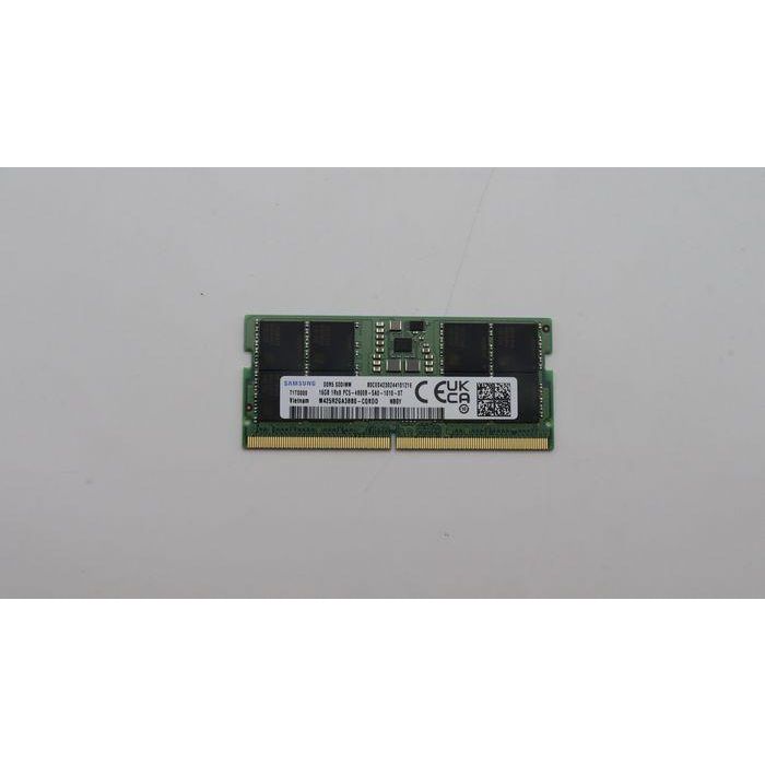 Lenovo DDR5 SODIMM memory module, 16GB capacity, 4800MHz speed, non-ECC, unbuffered, single rank design for laptops. 0 Lenovo DDR5 SODIMM memory module, 16GB capacity, 4800MHz speed, non-ECC, unbuffered, single rank design for laptops. 0