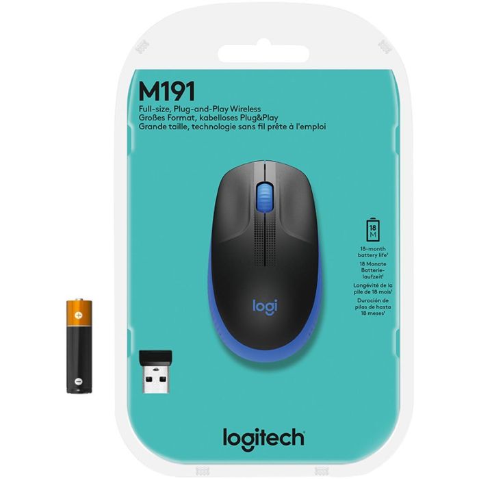 Logitech M190 Ratón Inalámbrico de Tamaño Completo Ergonómico para Manos Grandes, RF, 18 Meses de Batería, Azul 6