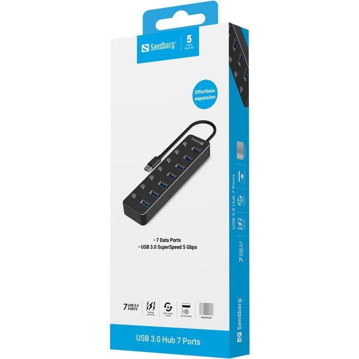 Sandberg USB 3.0 Hub de 7 Puertos con Interruptores Individuales. Conexión Fiable y Transferencia de Datos Rápida para tus Accesorios 1
