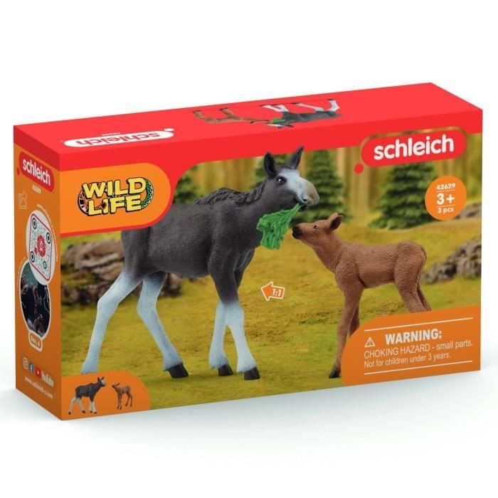 Figuras de alce hembra con cría, animales salvajes, Schleich 42629 vida salvaje, para niños a partir de 3 años 2