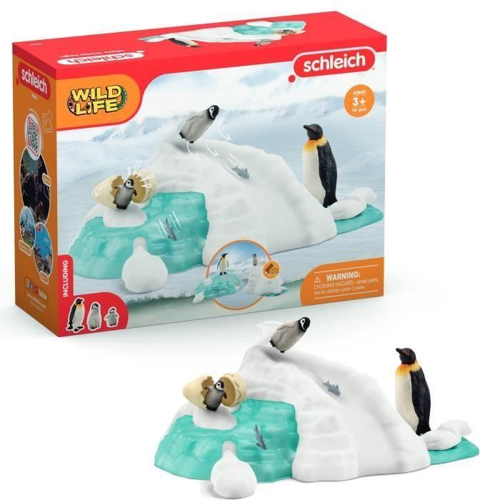 SCHLEICH- Familia de pingüinos en el témpano de hielo- 42661- Gama Wild Life