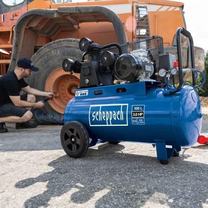 Compresor de correa de 100 litros - SCHEPPACH - HC550TC - 10 bares - 3 CV 1 Compresor de correa de 100 litros - SCHEPPACH - HC550TC - 10 bares - 3 CV 1