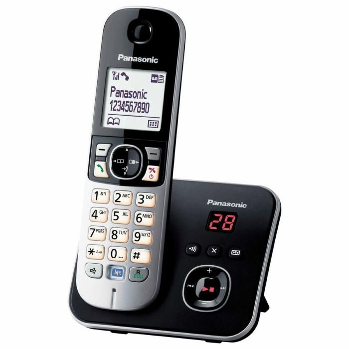 Panasonic KX-TG6821 Teléfono inalámbrico con contestador automático, pantalla 4,5 cm, manos libres, reducción de ruido, Negro