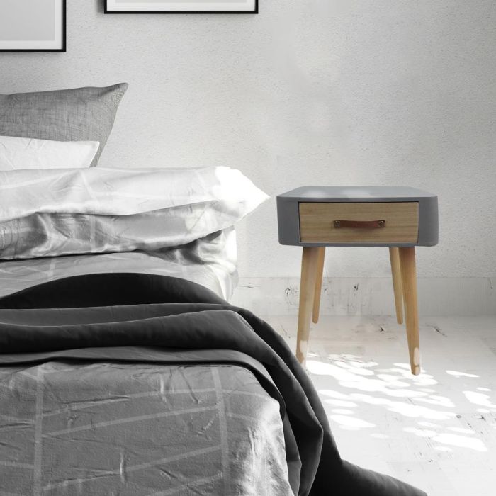 Home Deco Factory Mesita de Noche Gris Essentiel Estilo Escandinavo Madera Cajón 35x35x48 cm 2