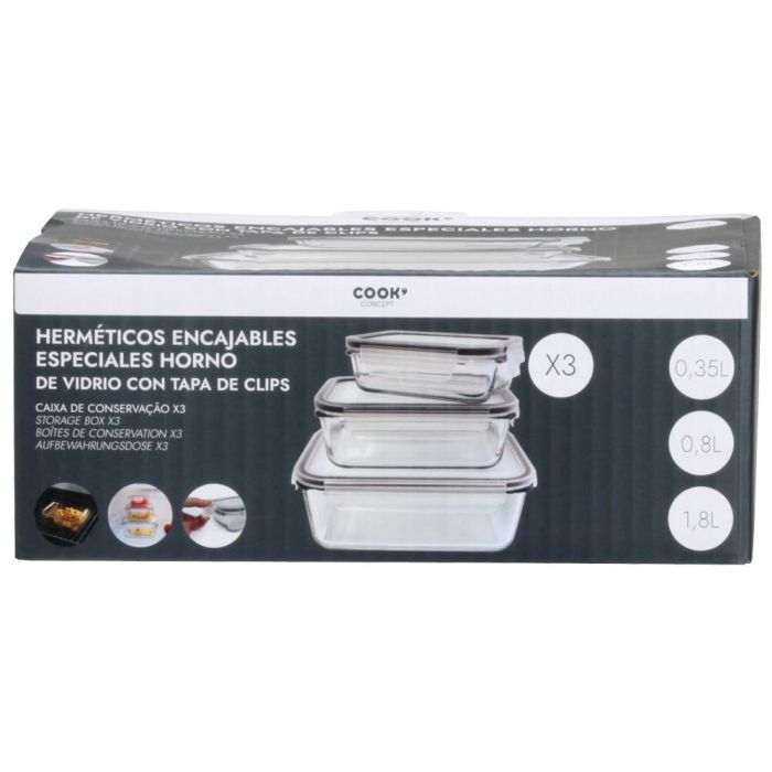 Cook Concept Juego de 3 Herméticos Horno Cristal con tapa 1,8L 0,8L 0,35L 6 Cook Concept Juego de 3 Herméticos Horno Cristal con tapa 1,8L 0,8L 0,35L 6